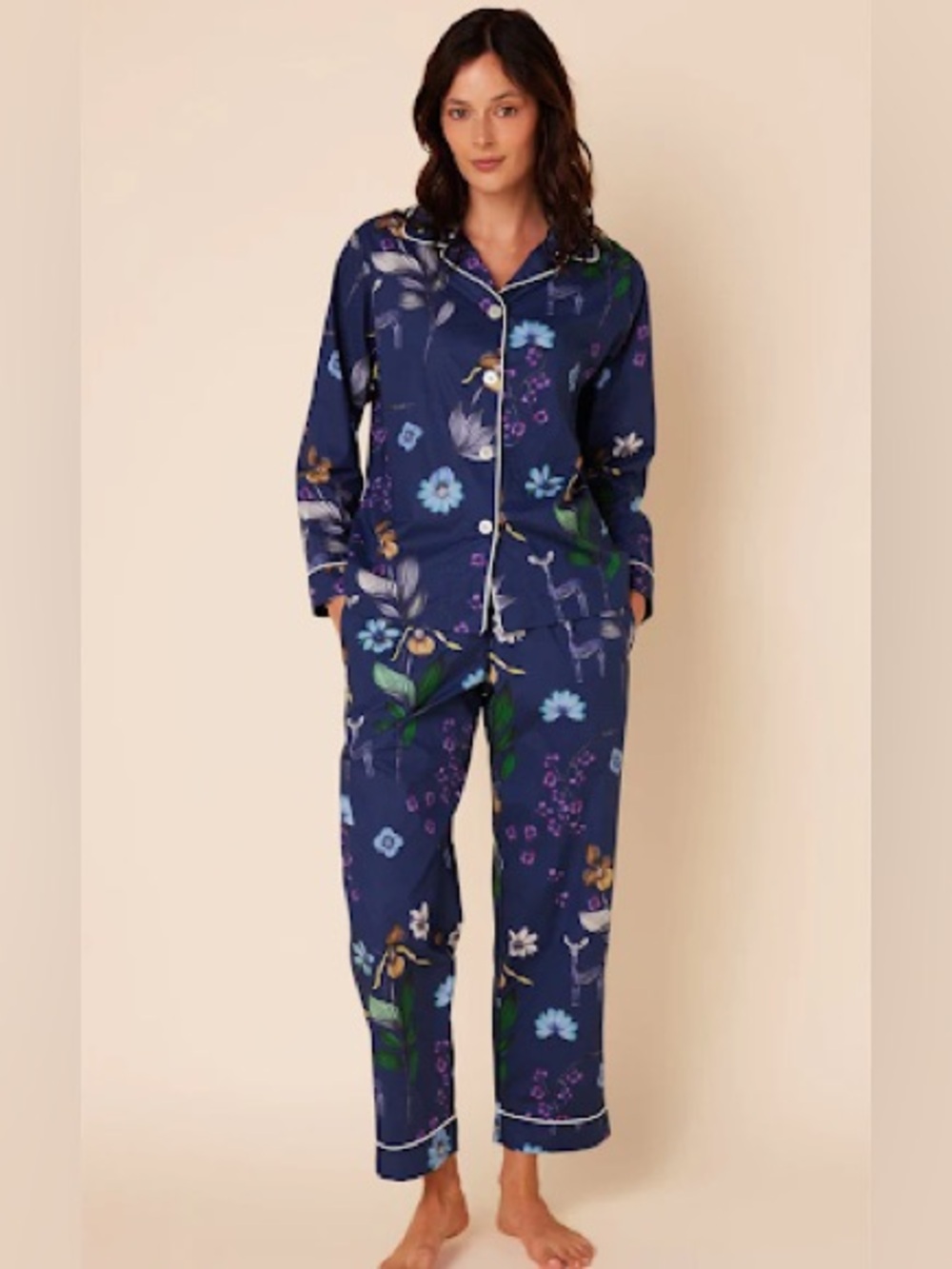 THE CAT'S PAJAMAS Deerly Luxe Cotton Long Sleeve and Pants Pajama Set Size Small